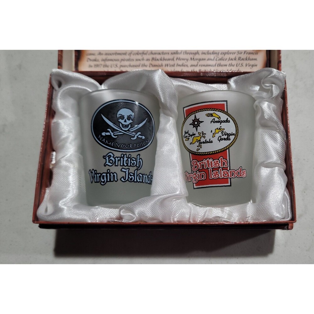 St. Thomas Virgin Islands Shot Glasses (2) in Pirate Treasure Chest Souvenirs